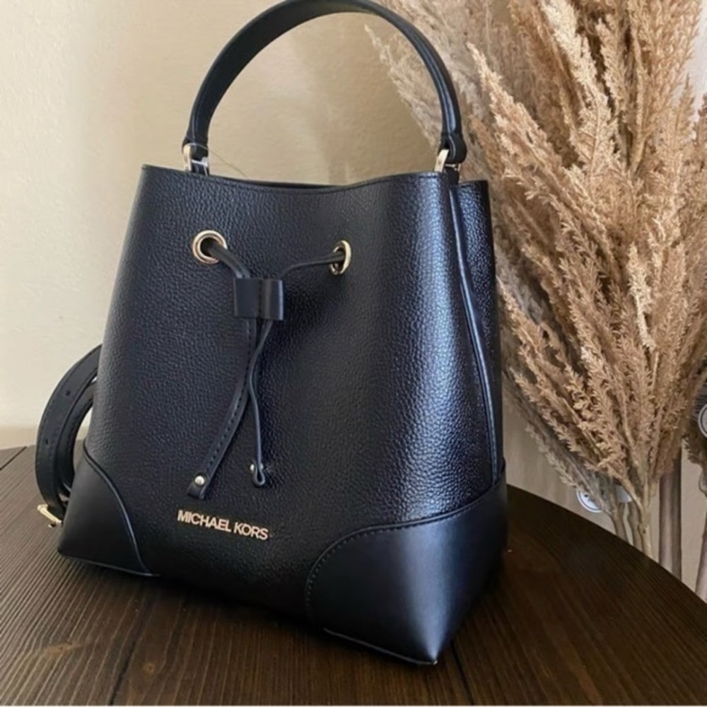 Michael Kors Black Shoulder Bag with Drawstring Closure